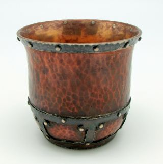 Antique Arts & Crafts Hammered Copper And Silver Studded Cup,  Shot Glass