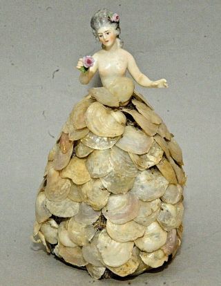 Vintage German Porcelain Half Doll W/ Capiz Shell Skirt Votive Lamp Electrified