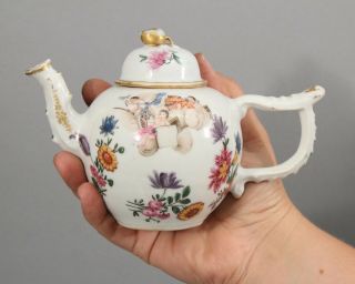 18thc Antique Chinese Export Qing Dynasty Porcelain Teapot Mini Cherub Paintings