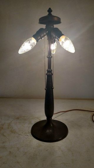 Antique Signed Handel 3 socket table Lamp for leaded/stained glass shade 2