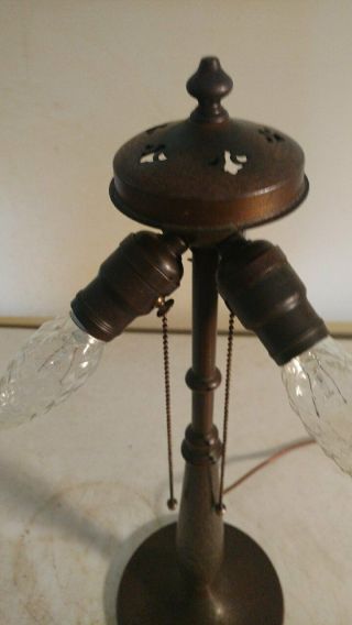 Antique Signed Handel 3 socket table Lamp for leaded/stained glass shade 3