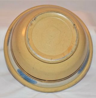 Antique Yellow Ware Bowl w Blue Seaweed & Brown Banding 3