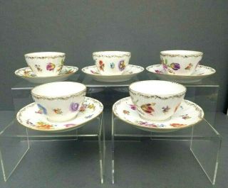 5 Richard Klemm Tea Cup & Saucer Set Dresden Hand Painted Floral Antique 2