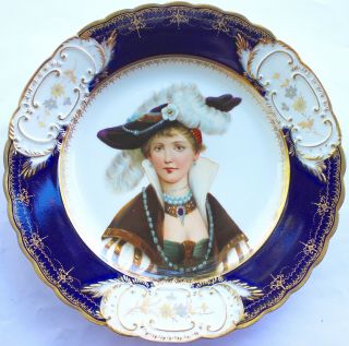 Antique Royal Vienna Porcelain Courtesan Portrait Plate Perfect No E