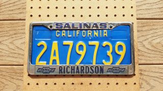 Vintage Metal Dealer License Plate Frame Richardson Chevy Chevrolet Salinas Ca