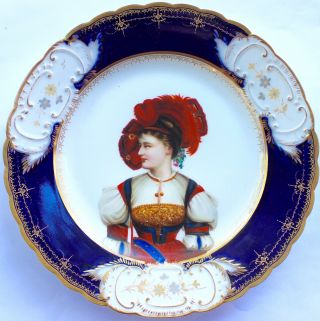 Gorgeous Antique Royal Vienna Porcelain Courtesan Portrait Plate Perfect No B