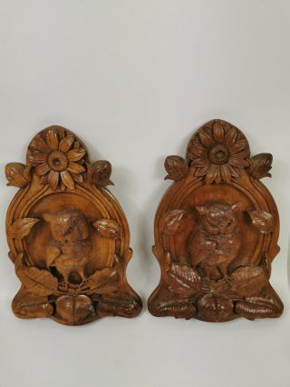 Swiss Brienz Black Forest Wooden Carving Figures Owls 37 Cm / 14.  5 In