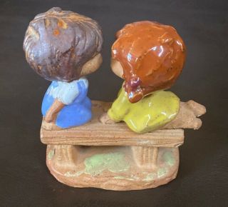Ceramic Figurine Little Boy & Girl First Kiss On Bench Cute 3.  5”x2.  75”