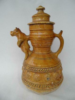 Rare Antique French Pottery Majolica Large Display Jug Bear Spout
