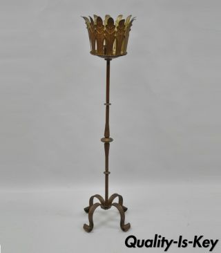 52 " Gold Gilt Iron Gothic Tall Standing Floor Candlestick Candle Holder Stand