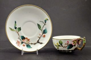 Antique Bodley Tea Cup & Saucer,  Molded Flowers