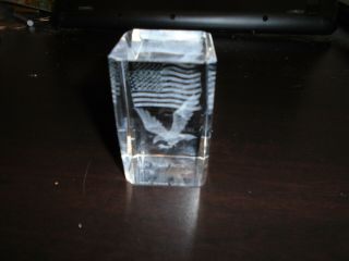 3d Laser Etched Crystal Paperweight God Bless America Eagle And Flag