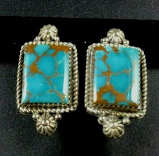 Elegant Versatile Vintage Navajo Sterling Silver Turquoise Earrings Clip - On
