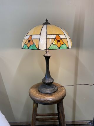 Antique Arts & Crafts Handel School Slag Glass Desk / Table Lamp