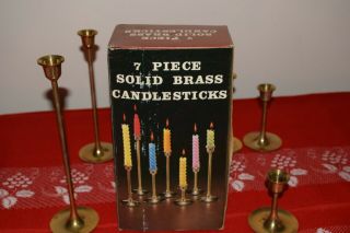 Set Of 7 Vintage Graduated Solid Brass Candlesticks