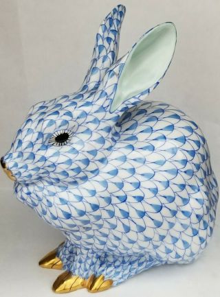 Adorable Herend Larger Bunny Rabbit Blue Fishnet Figurine Vintage