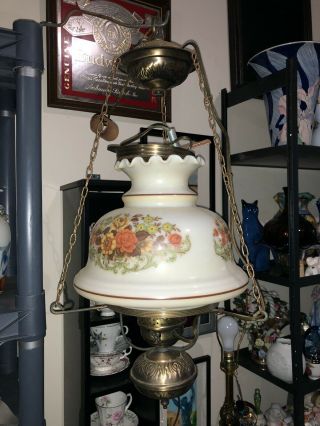 Hand Painted Hanging Hurricane Gone With The Wind Vintage Electric Lamp 2