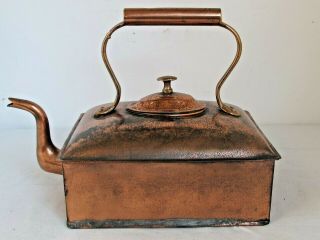Antique Gooseneck Rectangular Copper Tea Kettle Large Size