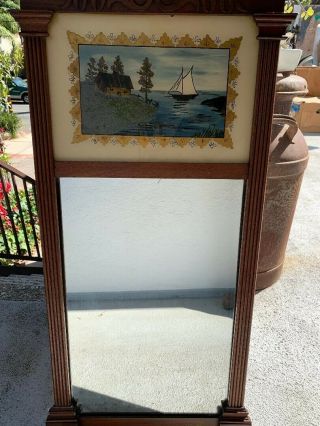 Federal Reverse Painted Mirror W/ Ship And Landscape 31 " X 16 "