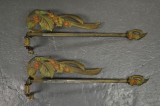 2 Antique Cast Metal Swing Arms Curtain Drapery Rod Victorian Flowers Left & Rig
