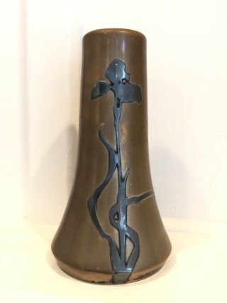 Antique Heintz Art Metal Vase Sterling On Bronze Arts Crafts Nouveau Flower Iris