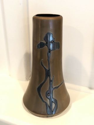 Antique HEINTZ Art Metal Vase Sterling on Bronze Arts Crafts Nouveau Flower Iris 2