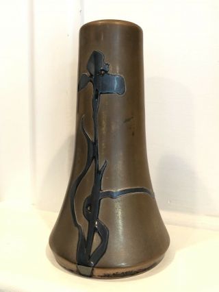 Antique HEINTZ Art Metal Vase Sterling on Bronze Arts Crafts Nouveau Flower Iris 3
