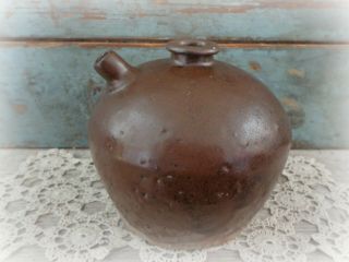Antique Soy Sauce Jug Jar Circa Late 1800s Brown Drip Salt Glaze Pottery Crock