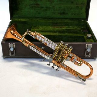 Vintage Getzen Tri - Color Copper Horn Deluxe Tone Balanced Trumpet W/ Case