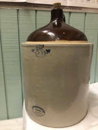 Antique 5 Gallon Western Stoneware No.  5 Crock Jug Moonshine Whiskey Solid
