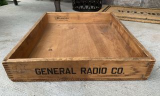 Vintage Wooden General Radio Co Tray Box Crate W Dove Tail Wood By Dunning