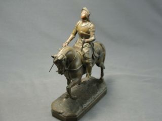 Antique Bronzed Spelter Joan Of Arc Mantel Clock Topper Horse Sword Figural