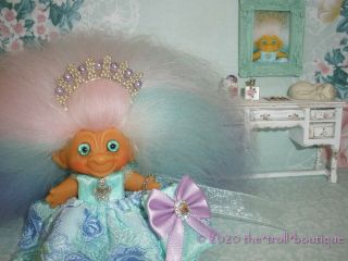 Dam C64 Troll Doll 1960s Vintage 2 - 1/2 " Colorful Mohair & Artisan Glass Eyes