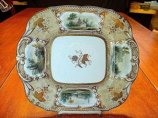 Early 19thc Museum Quality Hand Painted Gilded Scenic Serving Tray 2