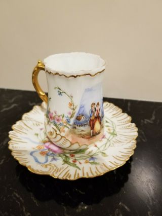 Antique French M.  Redon France Limoges Hand Painted Small Chocolate Cup & Saucer
