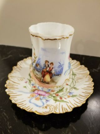 Antique French M.  Redon France Limoges Hand Painted Small Chocolate Cup & Saucer 2
