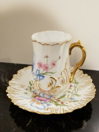 Antique French M.  Redon France Limoges Hand Painted Small Chocolate Cup & Saucer 3