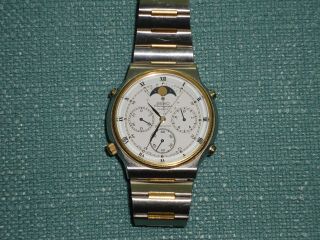 Vintage Seiko Quartz Moon Phase,  Date,  Chronograph Watch 7a48 - 7009 Sports 100 N3