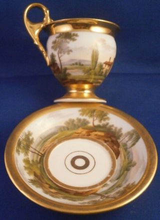 Antique 19thc Paris French Porcelain Scenic Cup & Saucer Porcelaine Tasse