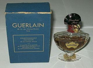 Vintage Guerlain Shalimar Baccarat Perfume Bottle & Box 1 Oz Open 1/2 Full - 4 "