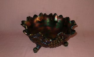 Antique Northwood Carnival Glass Grapes & Cable Amethyst Fruit Centerpiece Bowl