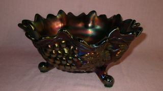 Antique Northwood Carnival Glass Grapes & Cable Amethyst Fruit Centerpiece Bowl 2
