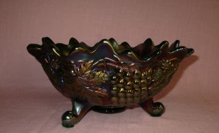 Antique Northwood Carnival Glass Grapes & Cable Amethyst Fruit Centerpiece Bowl 3
