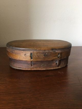 Antique Shaker Oval Wood Pantry/dresser Box Nailed & Laced Finger Overlaps