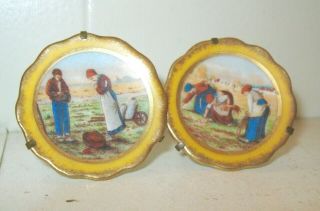 Vintage Small French Limoges Porcelain Plate Set Pilgrim Design Nr