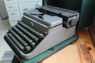 Vintage Hermes 2000 Portable Typewriter,  Grey,  W/ Green Case,