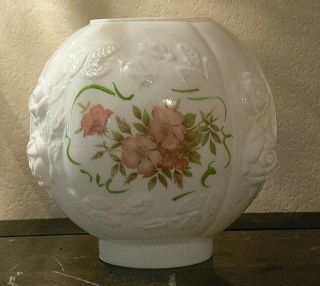 Antique Roses Gwtw Banquet Oil Lamp Milk Glass Ball Globe Shade Victorian 8 1/2