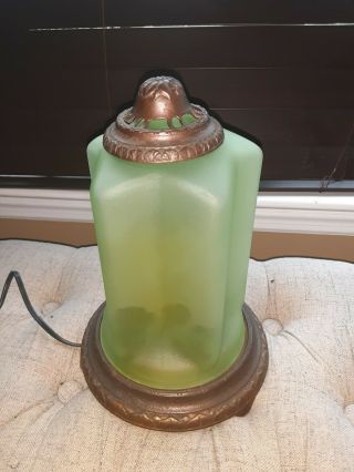 Rare Cast Iron Art Deco 1930 Jadite Green Skyscraper Shade Goldfish Motion Lamp
