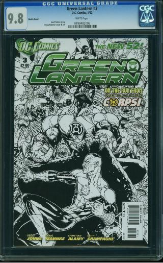 Green Lantern 3 Cgc 9.  8 Sketch Variant Sinestro Johns Mahnke 2012