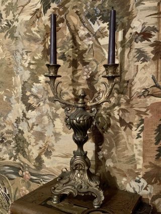 Antique Spelter Bronze French Art Nouveau Candelabra Candle Shabby Farmhouse Vtg